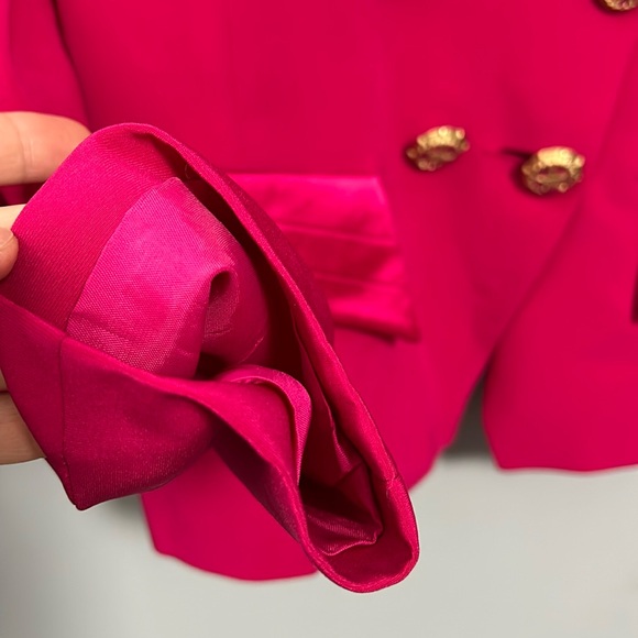 Vintage Banu Paris Fuchsia Double Breasted Satin Blazer size 12 - Picture 8 of 12